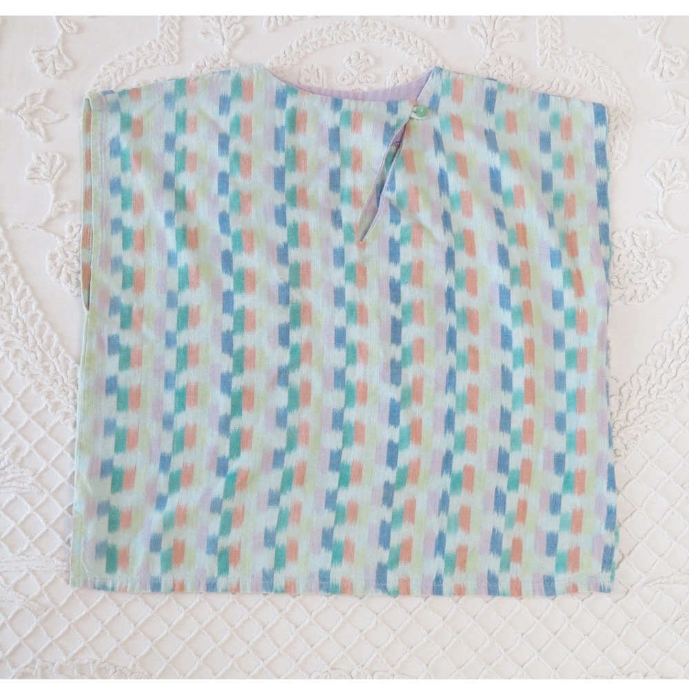 Handmade Vintage Ikat Geometric Sleeveless Boxy Crop Blouse Top Huipil Colorful